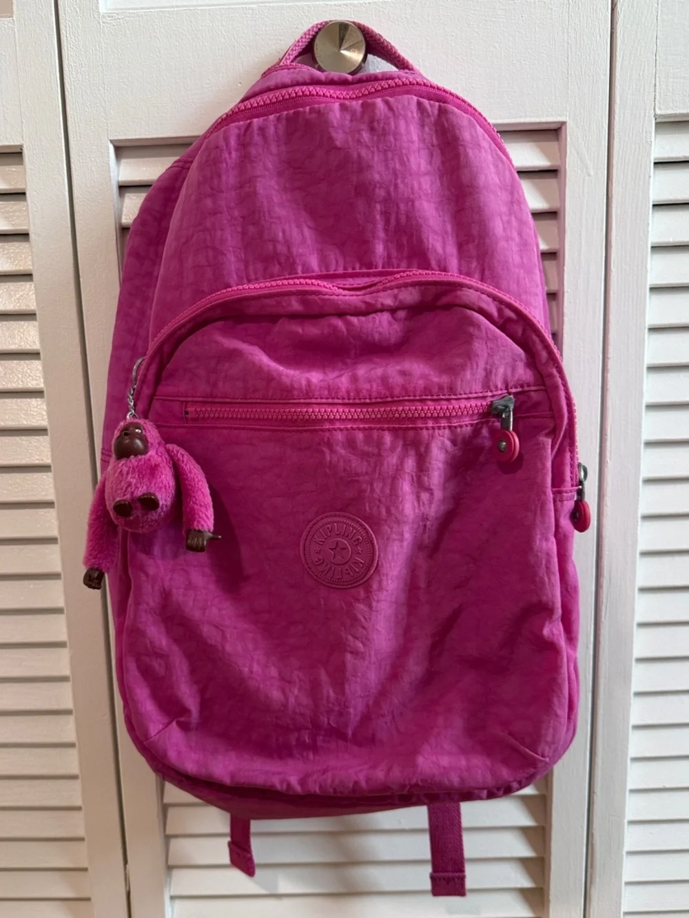 Kipling Bright Pink Kids Backpack with Monkey Charm